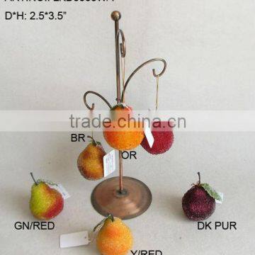 2014 New Artificial Fake Fruits Christmas 2.5*3.5" Artificial Sugar Pear With Glitter Christmas Tree Decoration