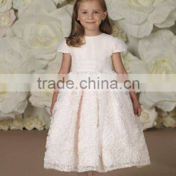 Taffeta Organza Tull Ball Gown Beading Flower Girl Dress Pink(FLMO-3032)