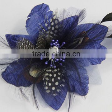 Girls Feather clip Hair Bow Clips Feather Brooch Pin Dark Blue