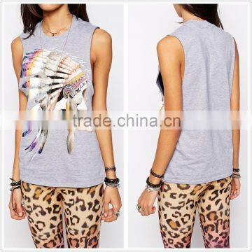 OEM t-shirts commercial printing, ladies t-shirt print design sleeveless cotton tshirt