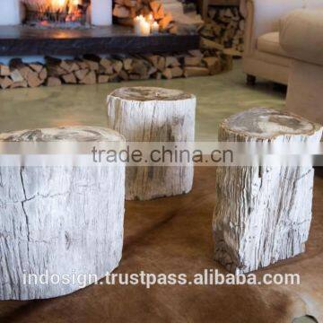 Top polished petrified wood stools, side tables, hockers