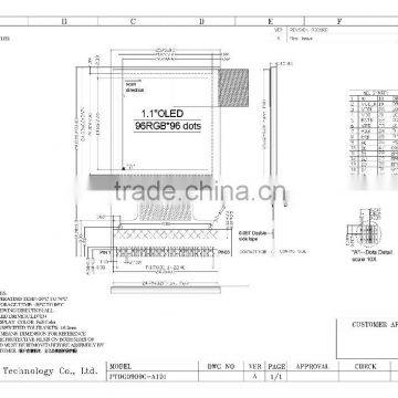 PTOG0909C-A101 Small size 1.1 inch OLED display 96 X 96 OLED FULL COLOR