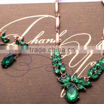 <<<2016 New Design Fashion European Style Personality Women Jewelry Set Green Crystal Necklace Earring Set/