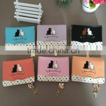 Cat Tail Wave Point Two Fold Buckle Bow Pendant Ladies Purse Wallet photo-3