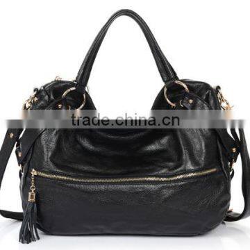 Black Customised Genuine Leather Handbag Travel Kit Bag Women Tote Bag