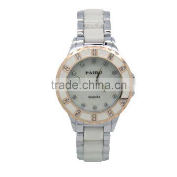 charm paidu stainless steel white ceramic watch women quartz watches lady