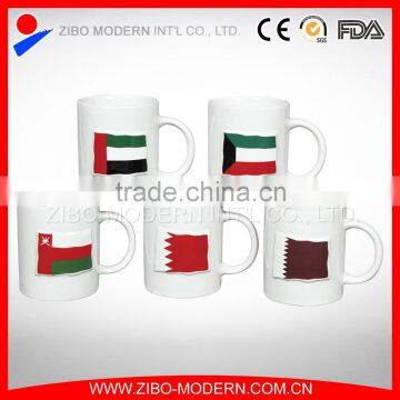 Custom Color glazed banner ceramic embossed cup ,320ML ceramic cup for Beverage