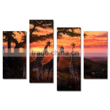 Giraffe in sunset Canvas Printing Art Paintings 4 Panels