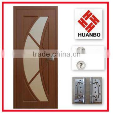 MDF PVC modern wooden door with glass