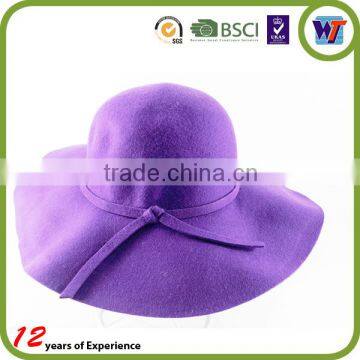 Ladies Fashion Pure Colour Cap Design Wool Felt Sombrero Hats With Silk Ribbon photo-5