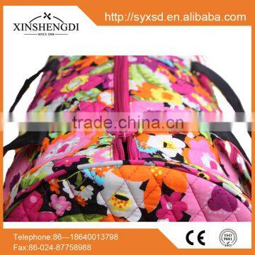 2016 Hot Best Selling High Quality 100% Cotton Quilted Fabric Floral Fashion Fancy Hipster Women's Beach Duffel Travel Bag