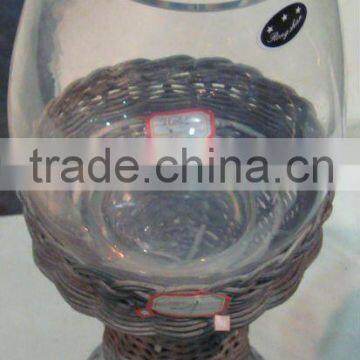 rattan and glass candle holder