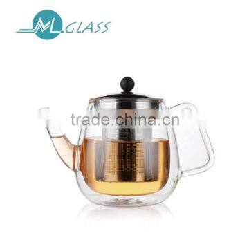 wholesale 800ml double wall glass teapot handmade glassware with stainless filter SH429