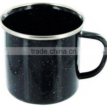 GRS black enamel mug with white patch and silver rim