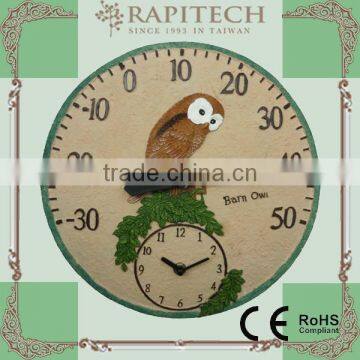 12 Inch built in Polyresin Thermometer Garden Clock