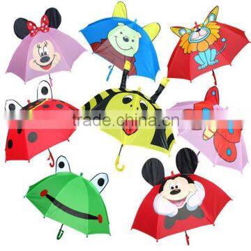 Wholesale long handle polyester waterproof cartoon gift Kids animal umbrella bee frog bear