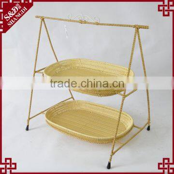 S&D 2 Tier new design poly rattan brathroom storage basket storage wicker rack shelf for hotel