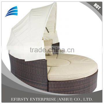 Outdoor Patio Rattan Wicker Sofa Bed Round Retractable Canopy Daybed photo-5