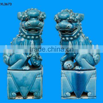 Pottery Aqua Blue Outdoor Lion Efigy