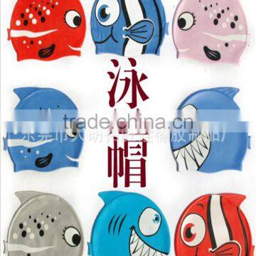 Funny Cartoon Fish and Wave Design Silicone Children Swimming Cap