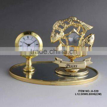 Hot Sale 24K gold plated Pisces Desk Clock made with swarovski elements