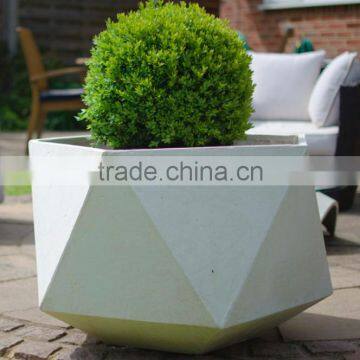 Geometric Light Cement Planter in White