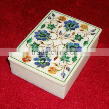 White Marble Inlay Jewelry Box Handcrafted