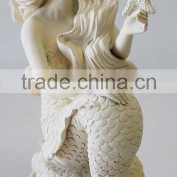 Indoor Decor Stone Carvings White Marble Mermaid Flowing Hair Statue for Hot Sale photo-2