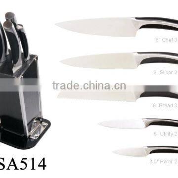 5PCS ABS Handle Stainless Steel Knife Set with acrylic base