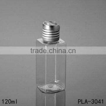 Cosmetic Packaging Flat Shoulder Clear Beard Oil Lotion Square 250ml Rectangle Plastic Shampoo Bottle With Golden Disc Top Cap photo-3