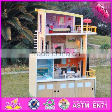 2016 New Design Girls Pretend Play Wooden Beachfront Mansion Dollhouse W06A153 photo-4