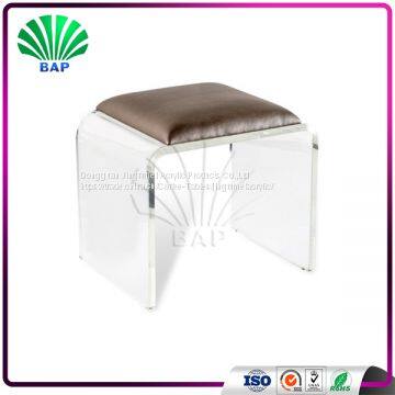 Beauty C-Shape Acrylic Stool Leather Cushion Ottomans Bedroom Lucite Bed Side Stool