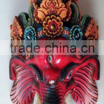 Hand Crafted Wooden Mask of Hindu Lord Ganesh Wall Hanging Made In Nepal