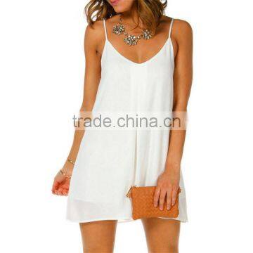 Women High Quality Casual Novelty Sexy Party Evening Dress White Spaghetti Strap V Wire Shift Dress