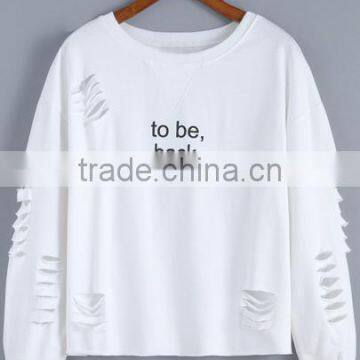 White Round Neck Cut-out Letters Print Sweatshirt for women