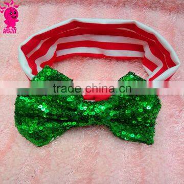 New Design Baby Christmas Headband Girls And Kinds Big Messy Sequin Bow Striped Hairband Christmas Hair Accessories