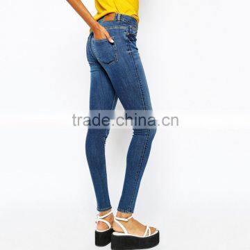 High Waist Blue Plain Skinny Casual Women Jeans From OEM Factory photo-3