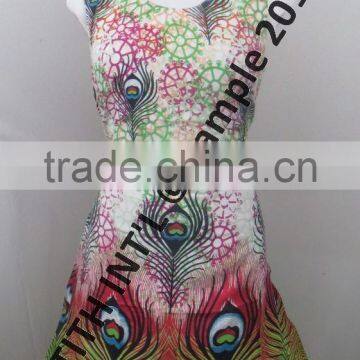 Sleeveless Round Neck Printed Viscose Ladies Dress photo-3