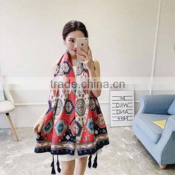 2017 New Spring China Girl Scarf National Wind Geometric Figure Cotton Material for Trip Women Tippet photo-3