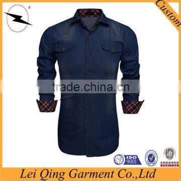 Casual Long Sleeve Slim Fit Button Denim Shirts With Pockets photo-5