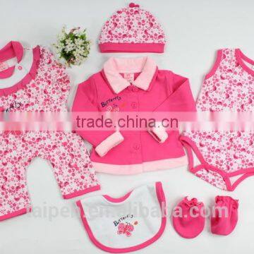 6TB1-115 Rose Red Plain Winter Knitted Baby Clothes Set New Born Baby Set