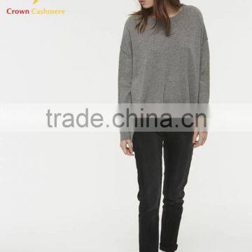Women Grey Crew Neck Cashmere Sweater Knitting Pattern Free photo-3