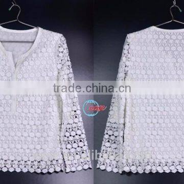 ladies custom-made 2017 latest style with nail bead round collar long sleeve loose white chiffon blouse manufacture wholesales