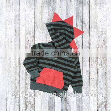 Long Sleeve Charcoal And Black Stripe Baby Children's Dino Hoodie photo-2