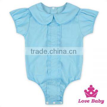 2LLY-117 Lovebaby Wholesale Light Blue Plain Cotton Short Sleeve Baby Romper Custom 0-6 Years Olds Girls Clothes Kids Romper