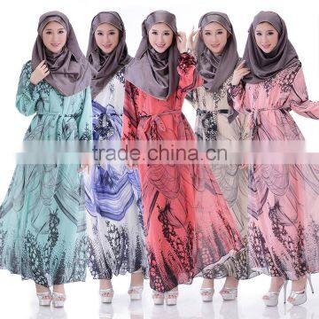 Latest Design Thailand Indonesia Women Dress Muslim Dress Long Sleeve Dress