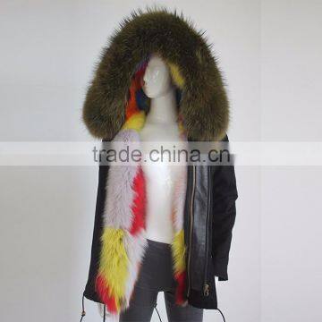 Myfur Customized Fox Fur Lining Raccoon Fur Hood Navy Parka Jacket