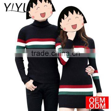 New Arrival Winter V-neck Blue White Stripe Knitted Couple Sweater photo-4