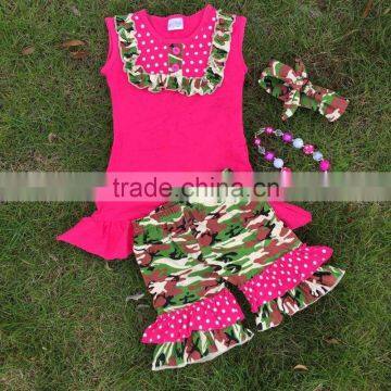 Fully stocked new design fashion boutique clothing hot pink camo short with matching necklace and headband sets