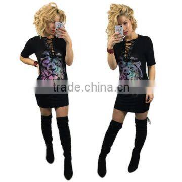 European and American fashion lion printing bands T-shirt